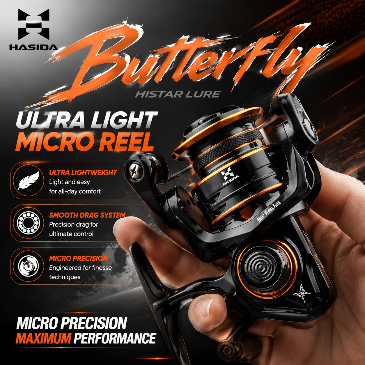 Kastking Reel Zephyr - HASIDA バタフライ800 超軽量スピニングリール 170g マイクロフィッシングリール 5+1BB